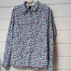 Tommy Hilfiger White Button-Up Shirt with Blue, Red & Green Floral Print